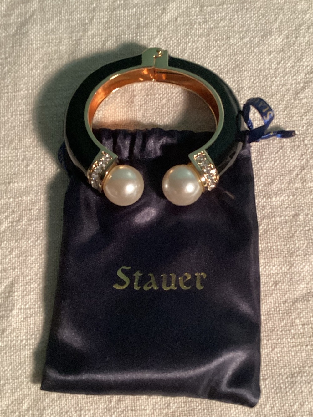 Stauer Pearl Accent Gold-Tone Cuff Bracelet - Black Enamel